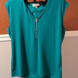 Michael Kors Teal Zip-Front Tank Top
